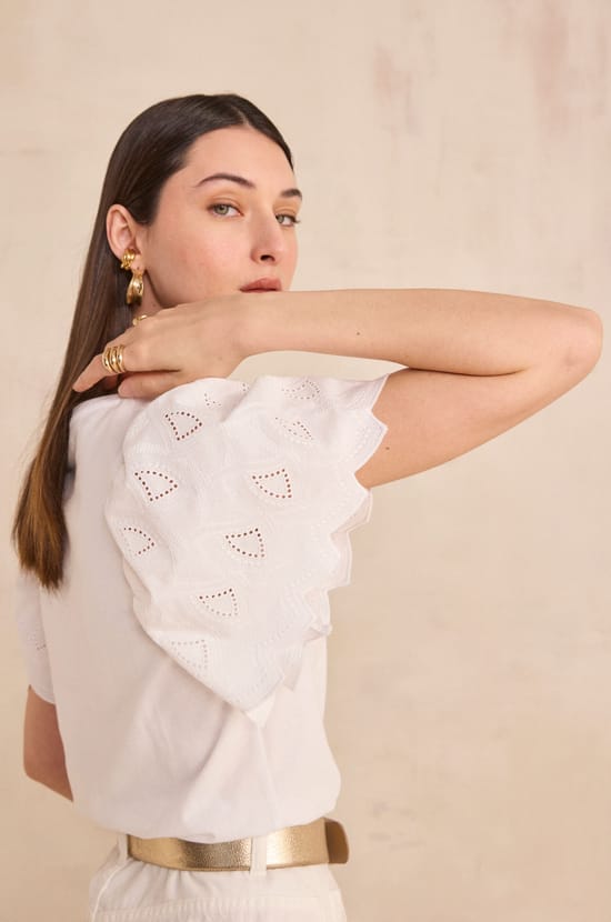 LUNA cotton short sleeve embroidered t-shirt;${refinementColor}