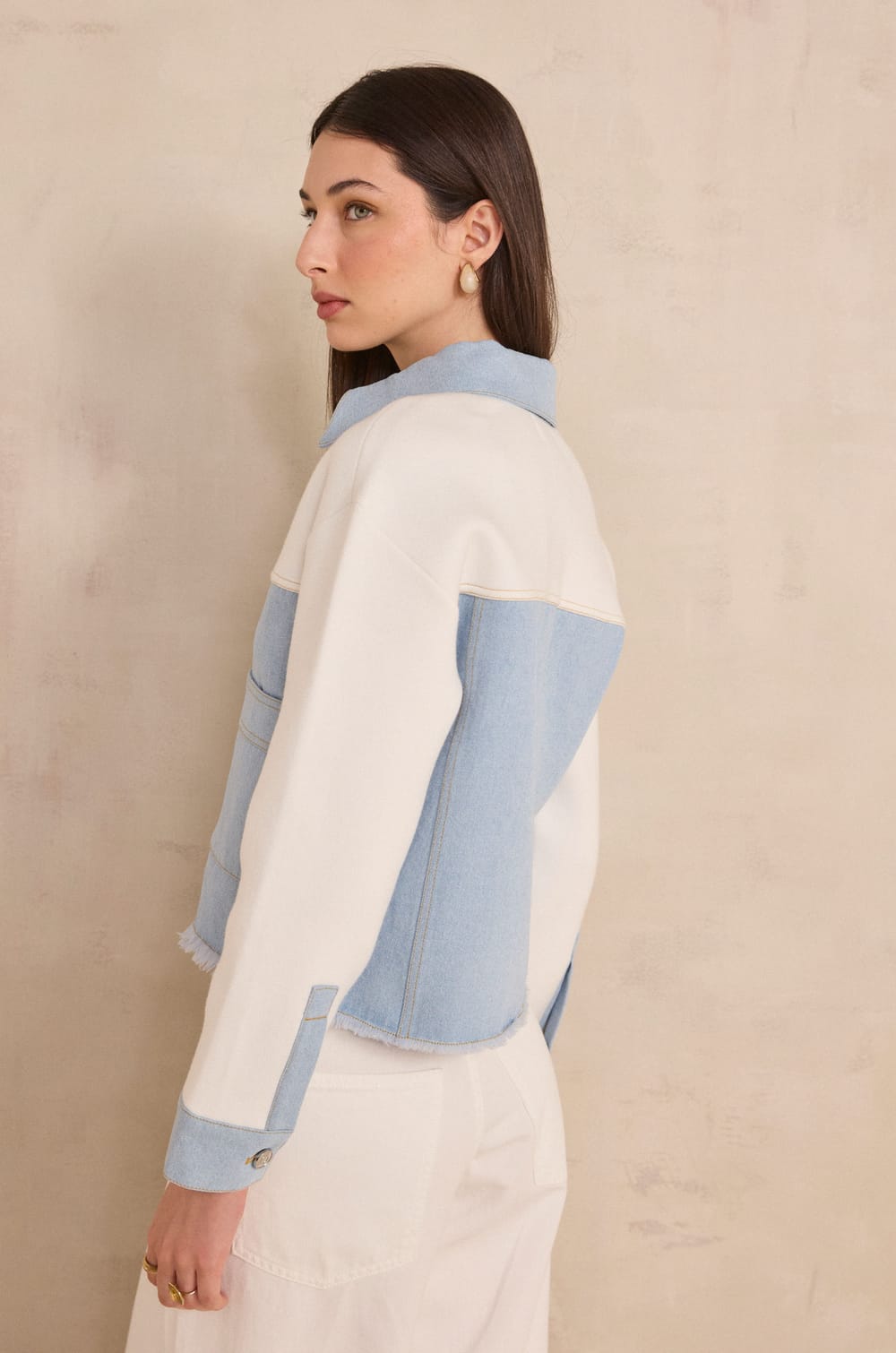 Long sleeve two-tone cotton PUNKY jacket;${refinementColor}