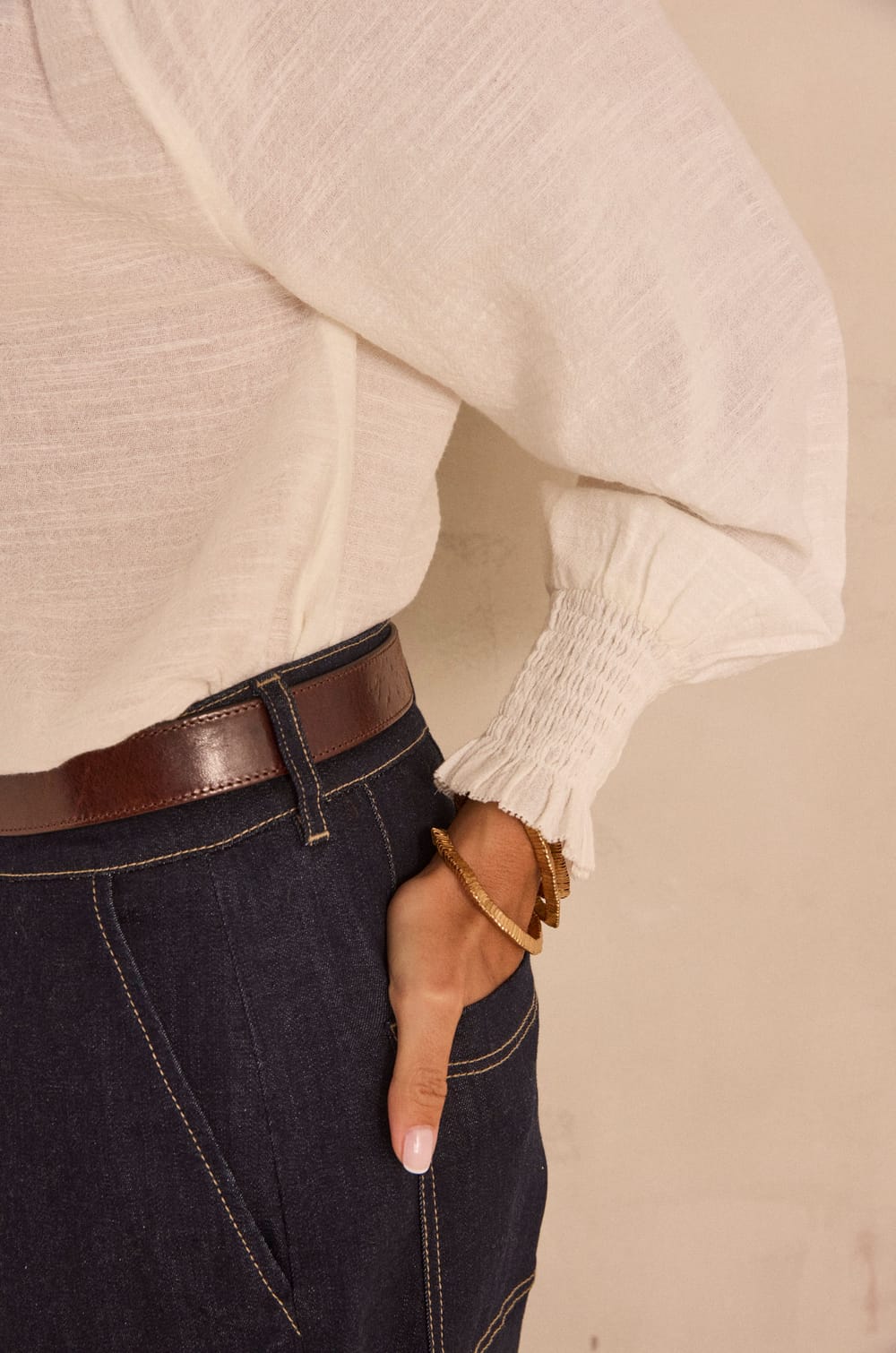 Mint cotton long sleeve blouse;${refinementColor}
