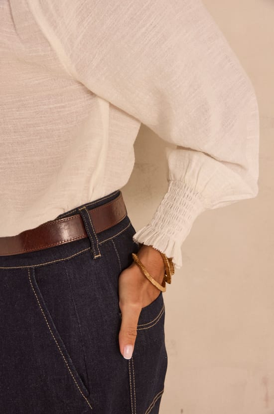 Mint cotton long sleeve blouse;${refinementColor}