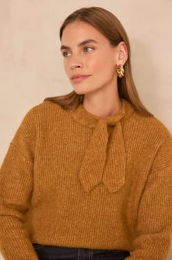 Long sleeve saffron sweater made from a blend of wool and silk ANAIS;${refinementColor}