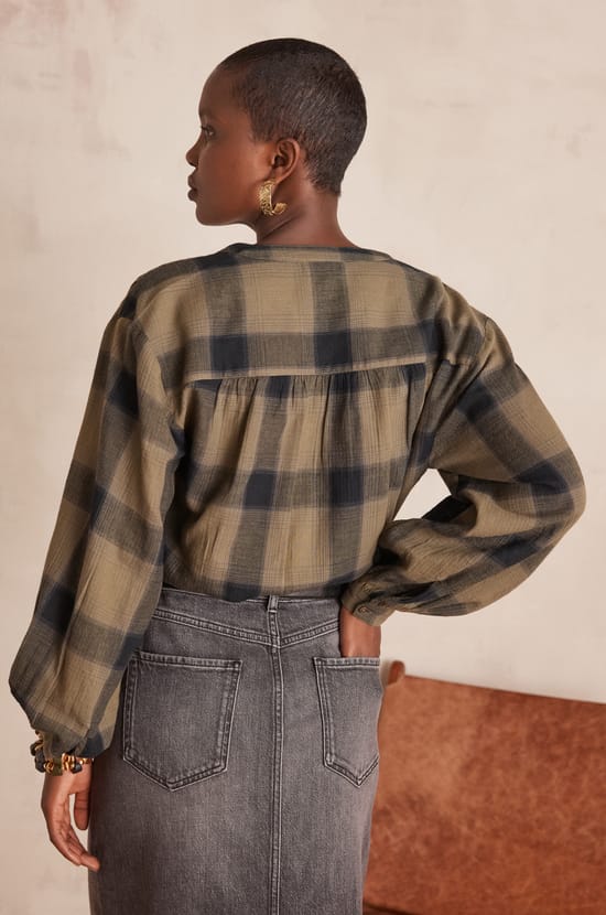 SAMANTHA 100% cotton checked blouse;${refinementColor}