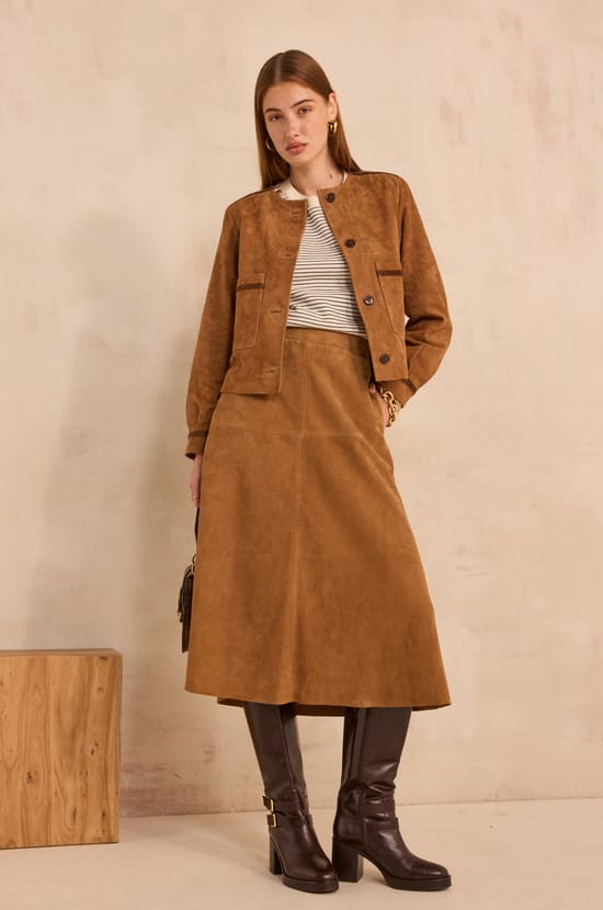 BETTY long-sleeved suede jacket;${refinementColor}