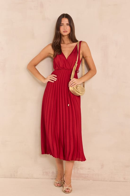 Sleeveless pleated dress FEATHER;${refinementColor}
