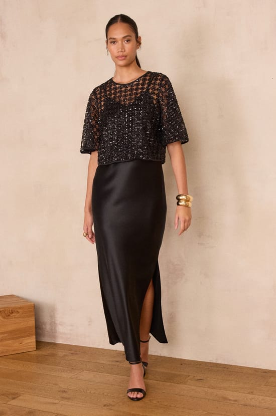 Straight satin dress REFLET;${refinementColor}