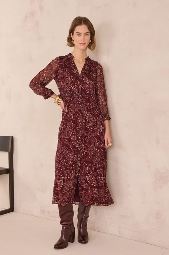 Robe longue &agrave; motif arabesque CAROLA;${refinementColor}