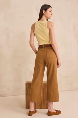 Pantalon large et cropped en coton m&eacute;lang&eacute; MAE;${refinementColor}