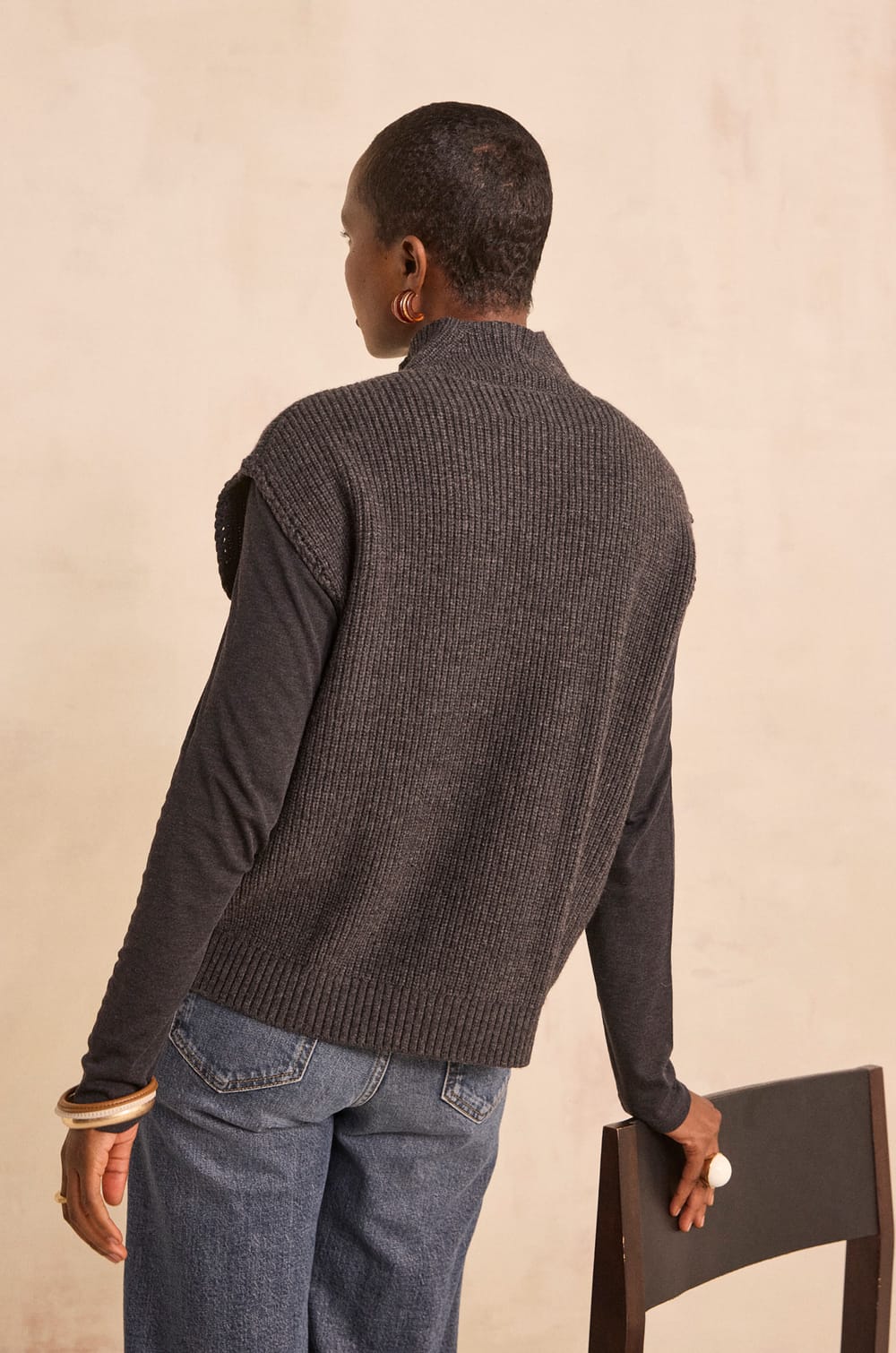 Pull sans manches anthracite en laine m&eacute;lang&eacute;e AUGUSTIN;${refinementColor}