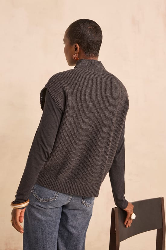 Pull sans manches anthracite en laine m&eacute;lang&eacute;e AUGUSTIN;${refinementColor}