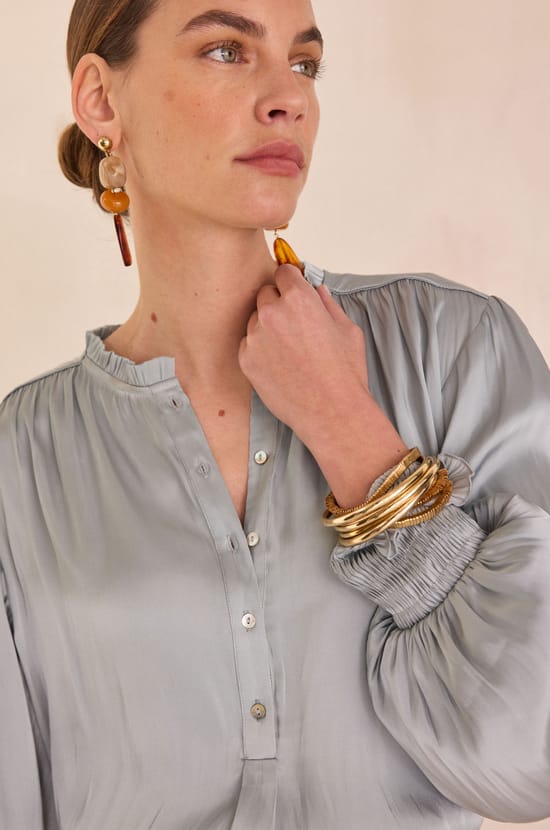 Satin blouse with puff sleeves DEESSE;${refinementColor}