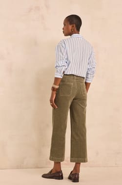 Pantalon en velours vert sauge de coton m&eacute;lang&eacute; STELLA BIS;${refinementColor}
