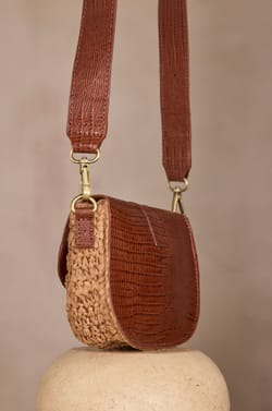 MAX MINI leather and raffia bag;${refinementColor}