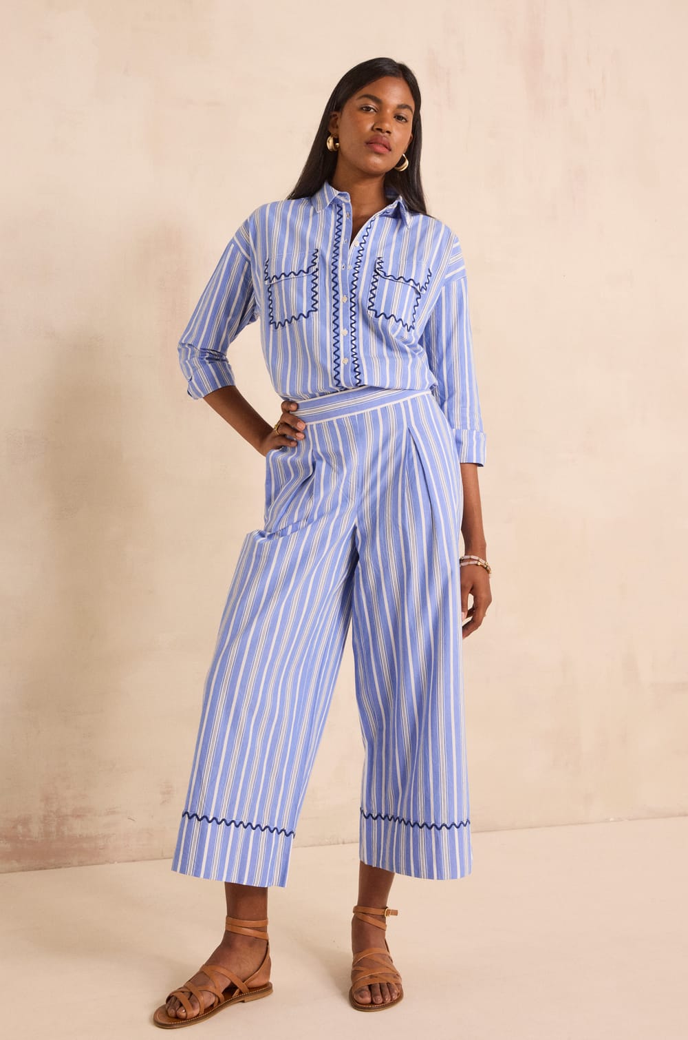 Straight striped cotton pants LOUISETTE;${refinementColor}