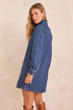 Denim shirt dress with high collar BLAKE;${refinementColor}