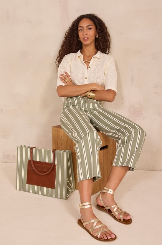 ROSE striped cropped wide-leg pants;${refinementColor}