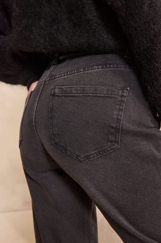 Pantalon slim noir en coton m&eacute;lang&eacute; LOU;${refinementColor}