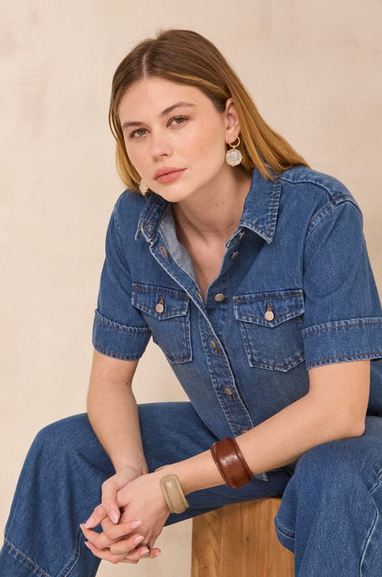 DIEGO short sleeve denim shirt;${refinementColor}