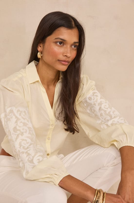 DARWIN long-sleeved embroidered cotton blouse;${refinementColor}