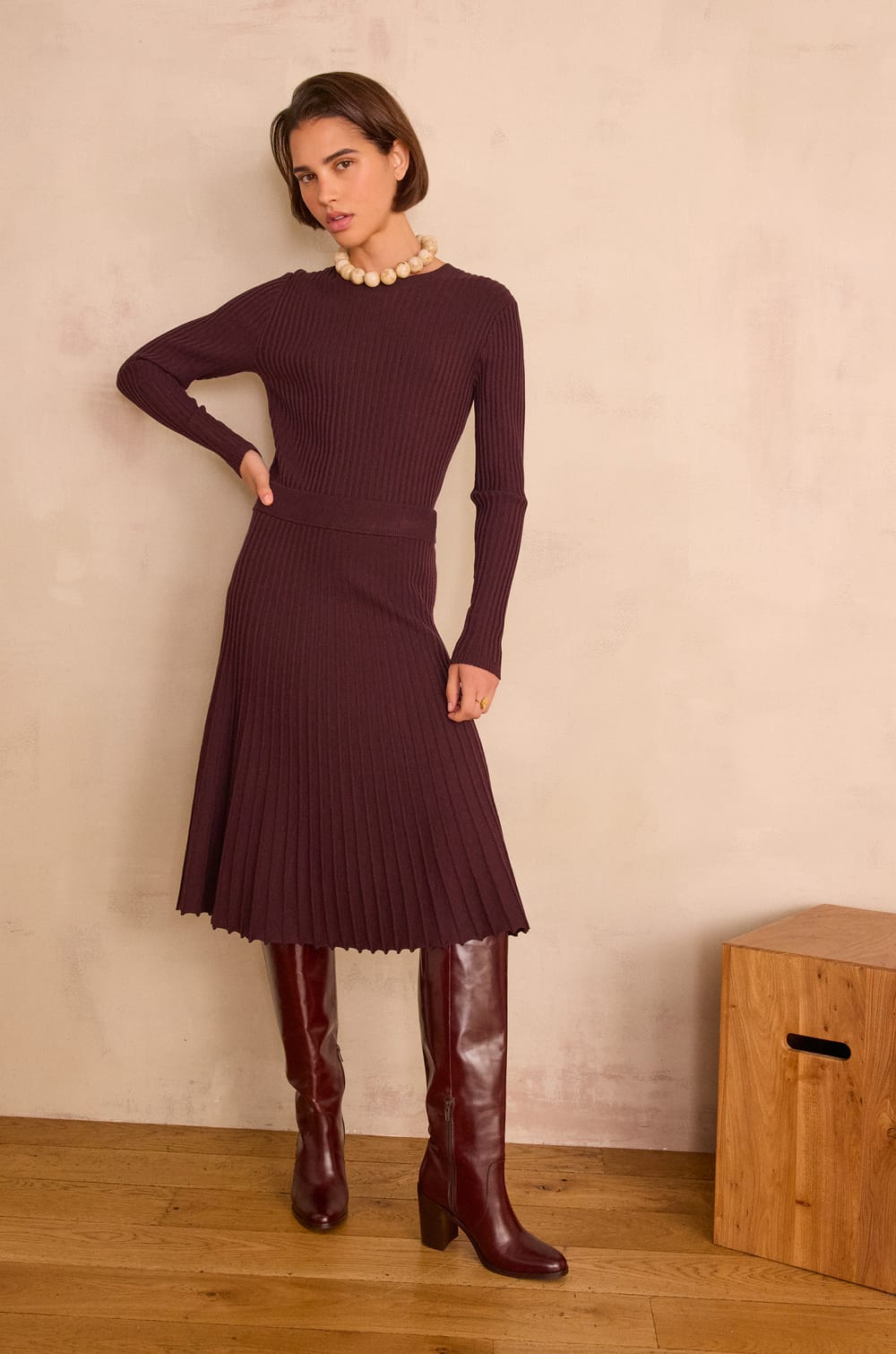 ELISA pleated long skirt;${refinementColor}