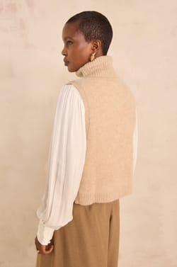 Cape sans manches en laine taupe clair REINE;${refinementColor}