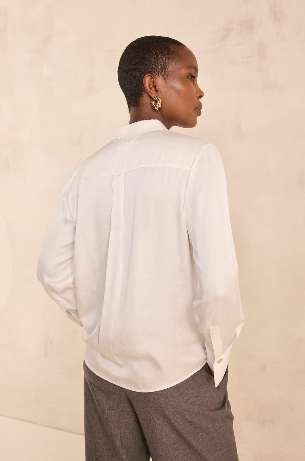 Chemisier &eacute;cru &agrave; manches longues en viscose MALAGA;${refinementColor}