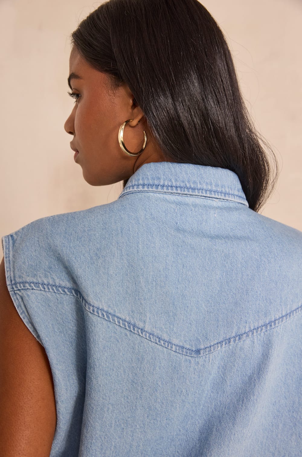 Sleeveless denim cotton blouse MACAO;${refinementColor}