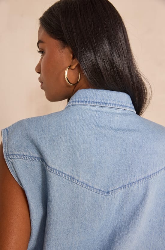 Sleeveless denim cotton blouse MACAO;${refinementColor}