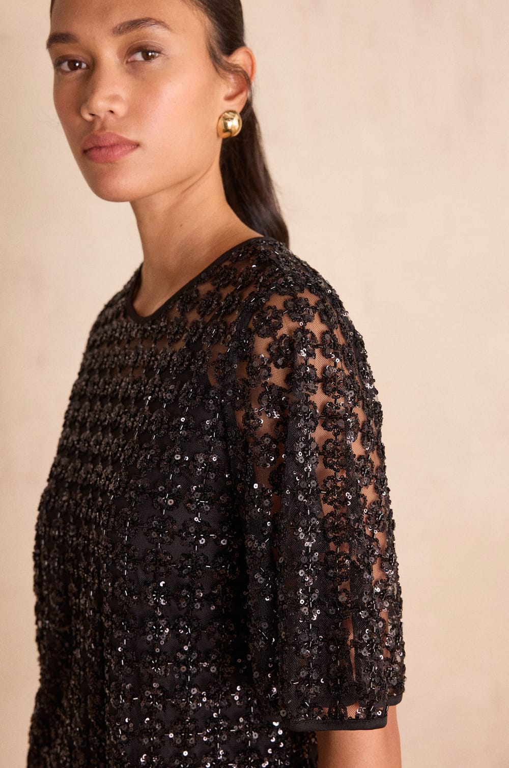 Robe trap&egrave;ze &agrave; manches courtes ROSELLA;${refinementColor}