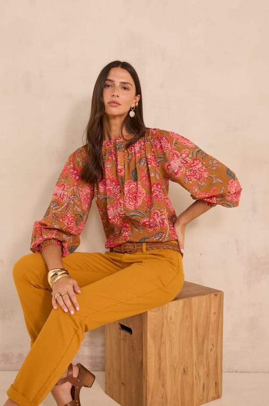 Printed long-sleeve cotton blouse DjJAZZ;${refinementColor}