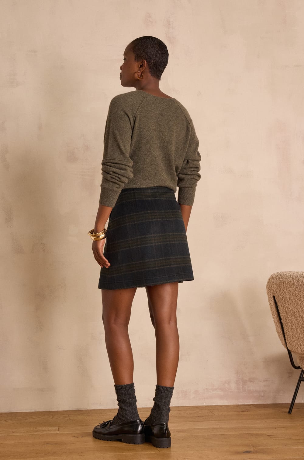 CECILE checked wool skirt;${refinementColor}