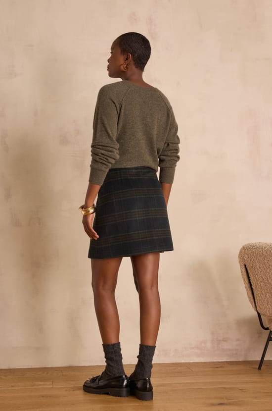 CECILE checked wool skirt;${refinementColor}