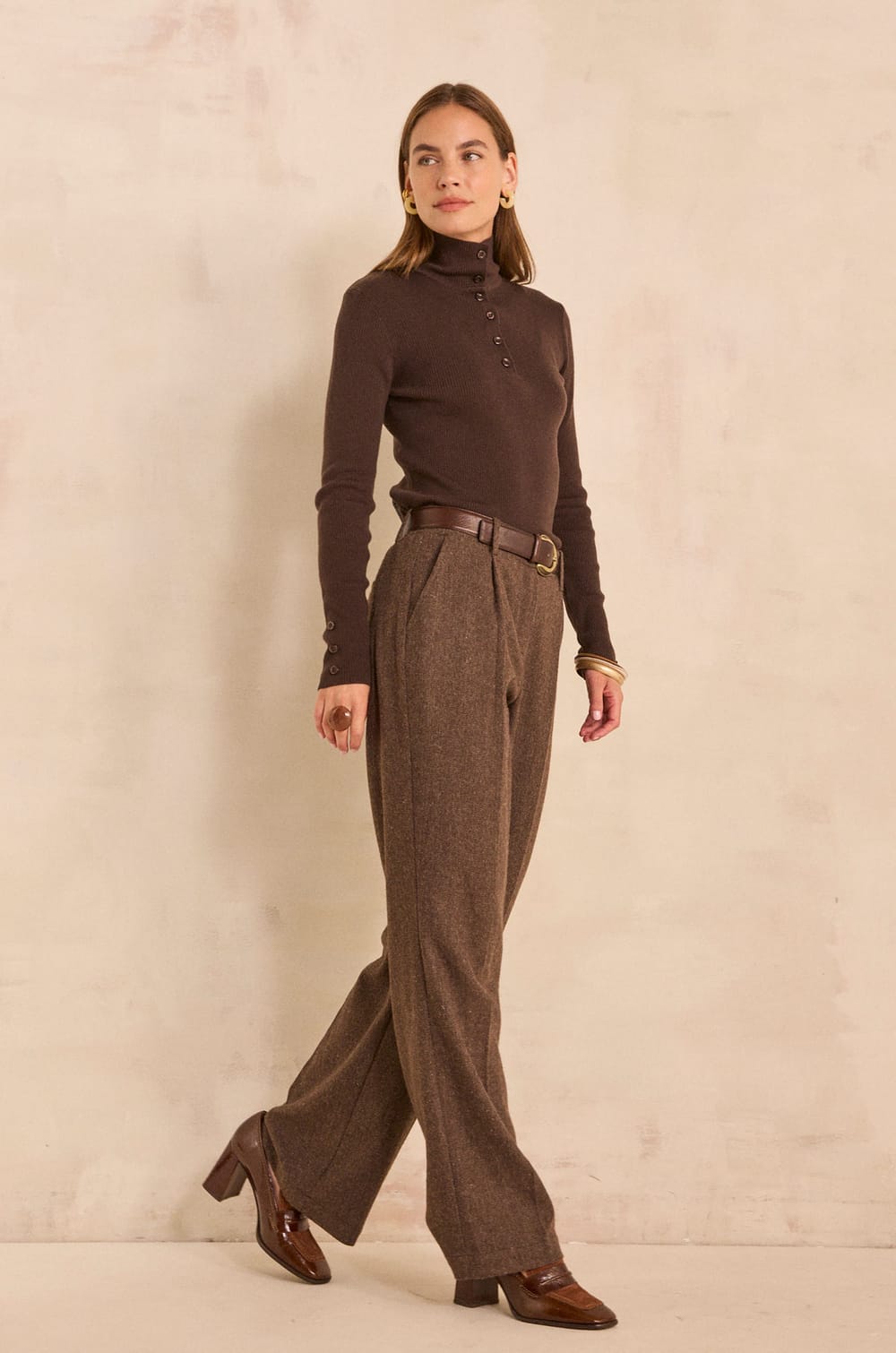 Pantalon large en laine m&eacute;lang&eacute;e BERNIE;${refinementColor}