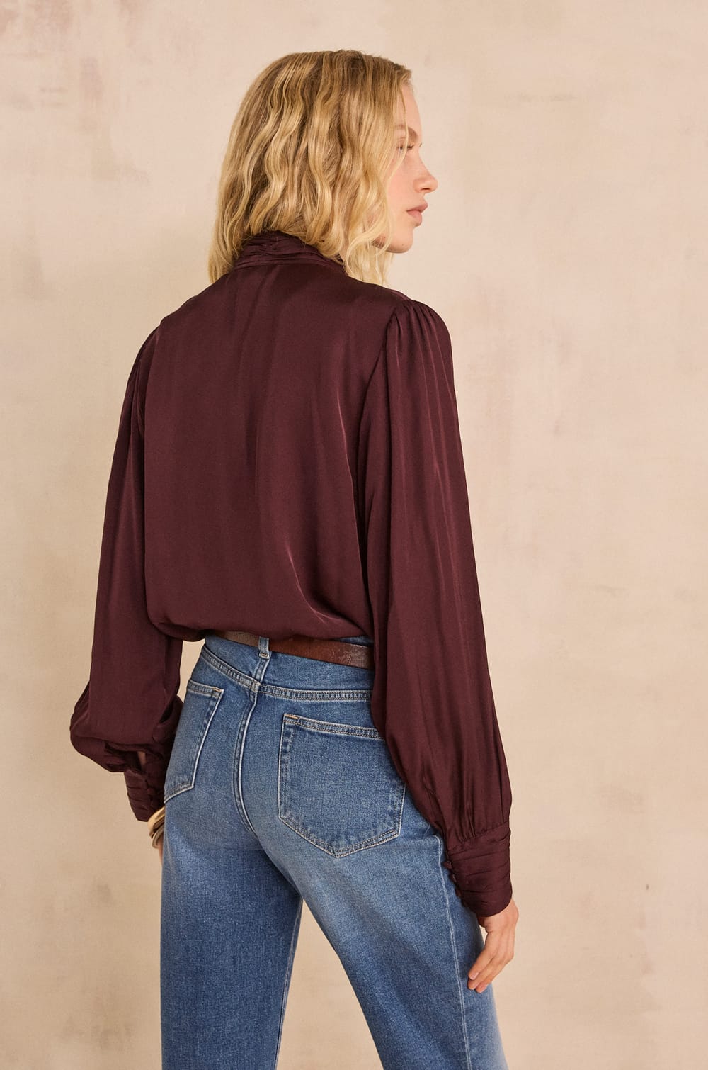 MAY high-neck satin blouse;${refinementColor}