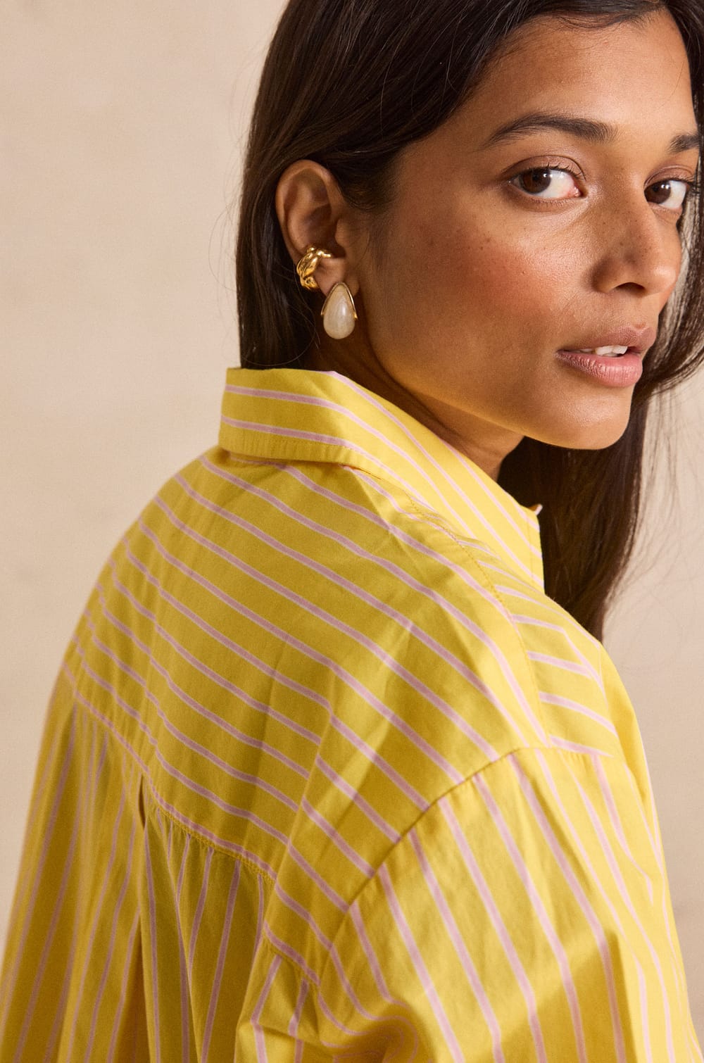 Long-sleeve unisex striped cotton shirt BRULANT;${refinementColor}