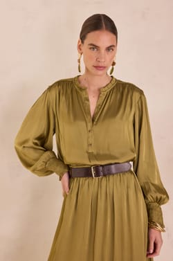 Satin blouse with puff sleeves DEESSE;${refinementColor}
