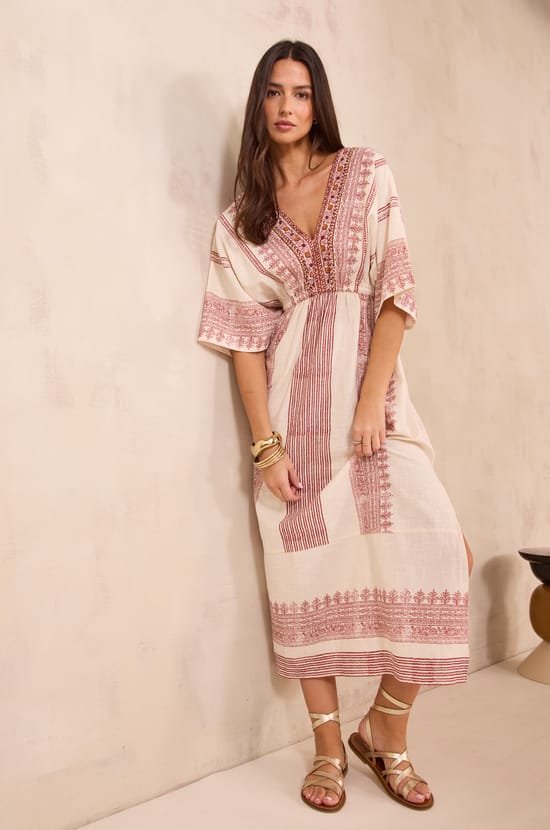 Straight embroidered cotton dress MAE;${refinementColor}