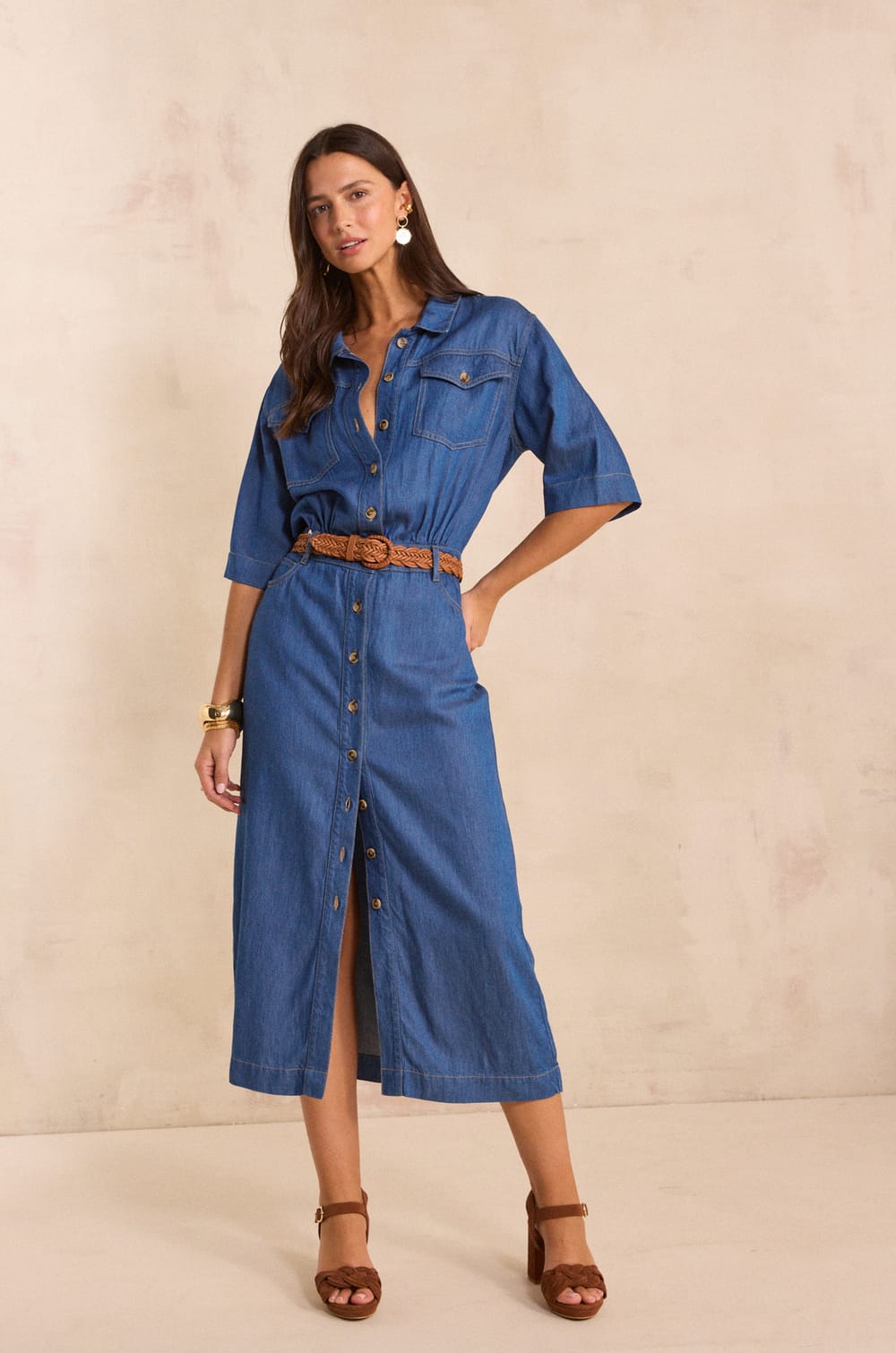 Robe chemise en denim BRUNA;${refinementColor}