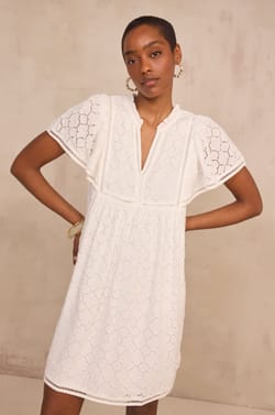 Short-sleeved embroidered dress BEIGE;${refinementColor}