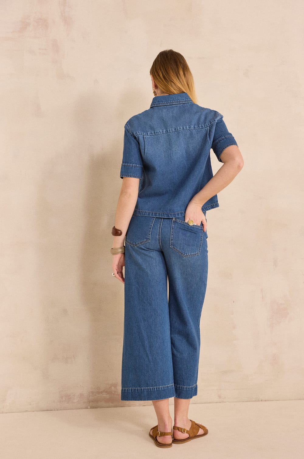 Pantalon large et cropped en coton ROMY;${refinementColor}