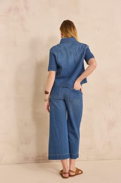 Weite, cropped Baumwollhose ROMY;${refinementColor}