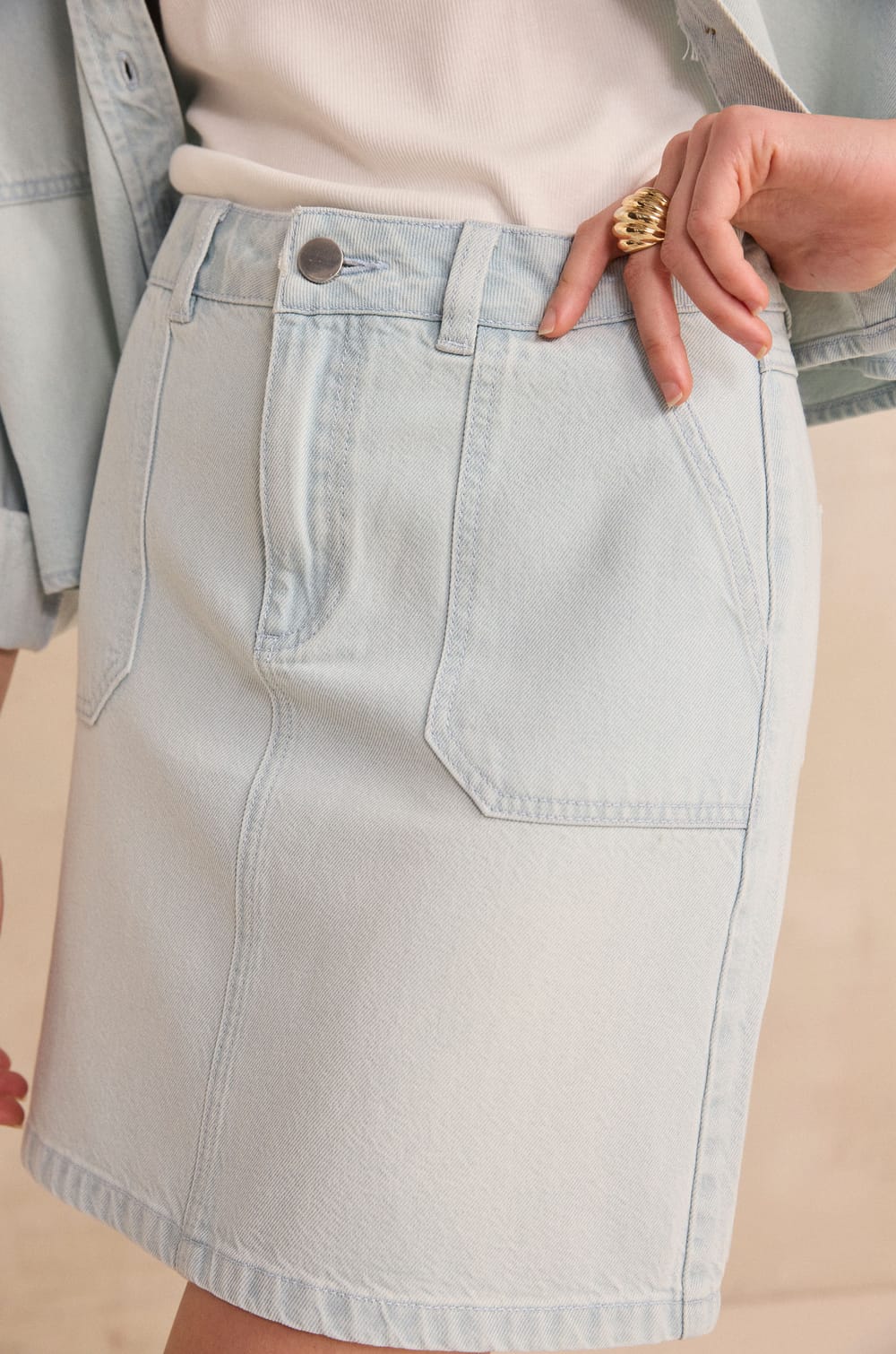 Short denim skirt EYELET;${refinementColor}
