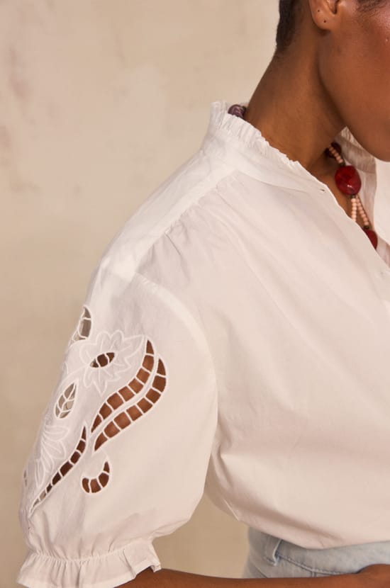 Short-sleeved embroidered cotton blouse DONCASTER;${refinementColor}