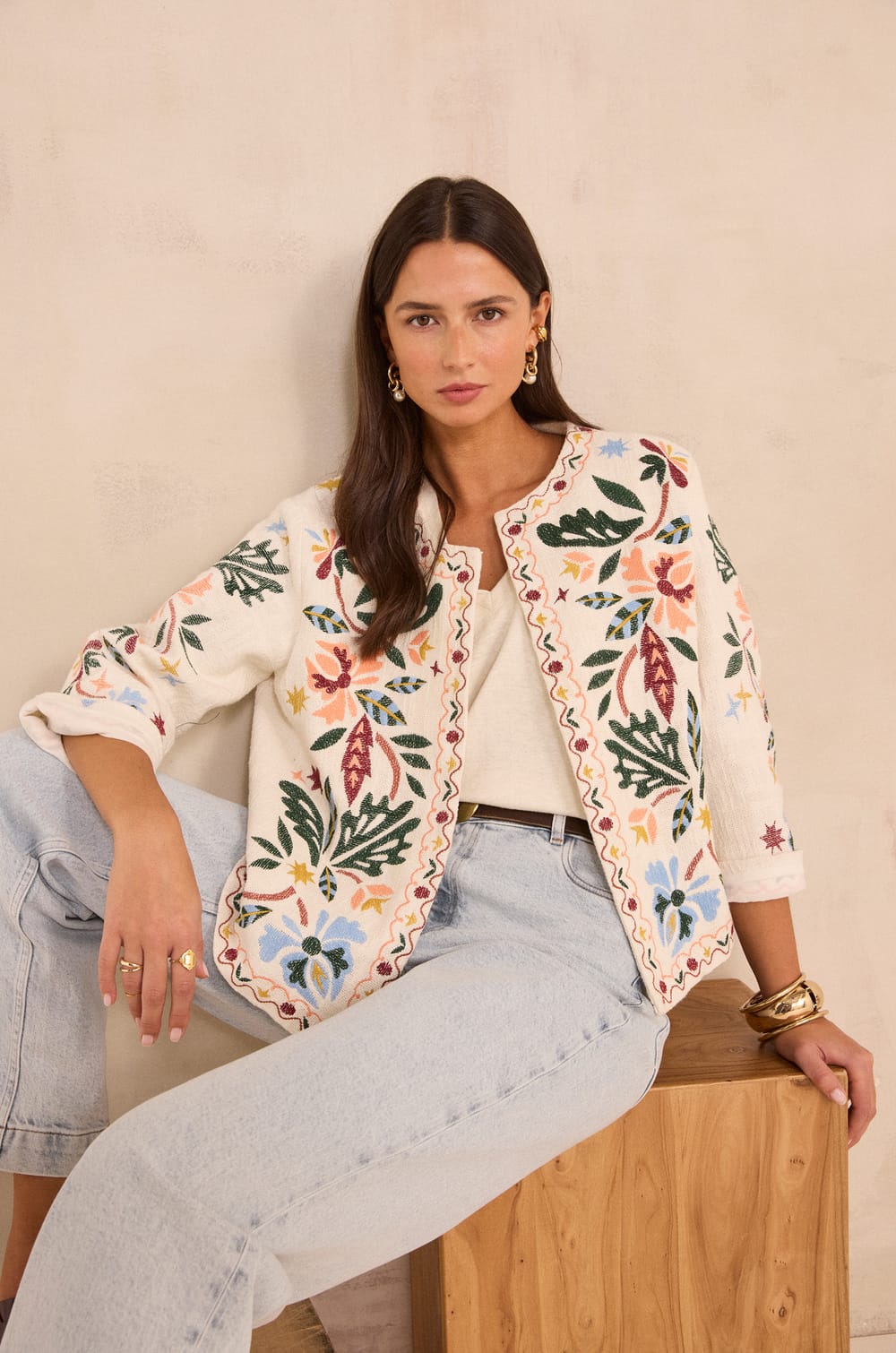 Embroidered long sleeve cotton jacket VOLTIGE;${refinementColor}