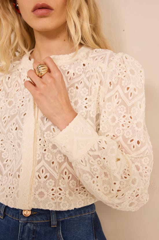 Long sleeve embroidered blouse CAMOMILE;${refinementColor}