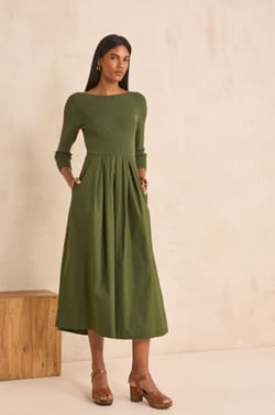 BLONDIE bi-material A-line dress;${refinementColor}