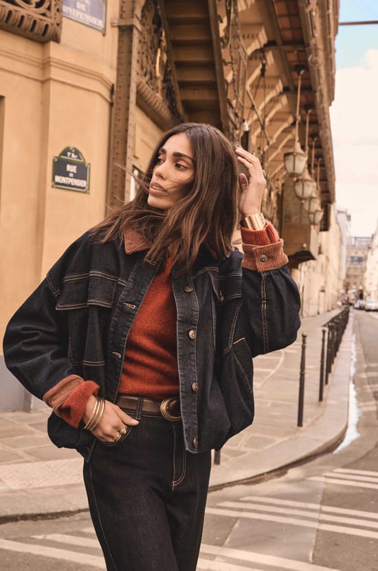 Denim and corduroy jacket in blended cotton BOB;${refinementColor}