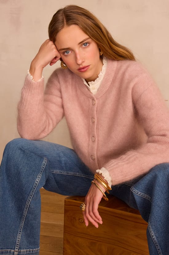 LOU Cardigan in mohair and wool;${refinementColor}