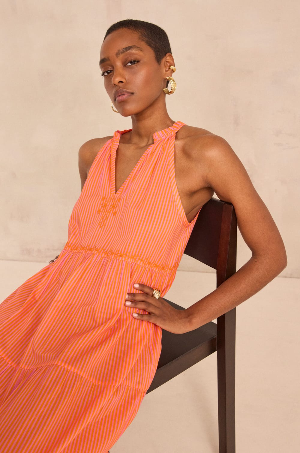Berenisse wide striped cotton sleeveless dress;${refinementColor}