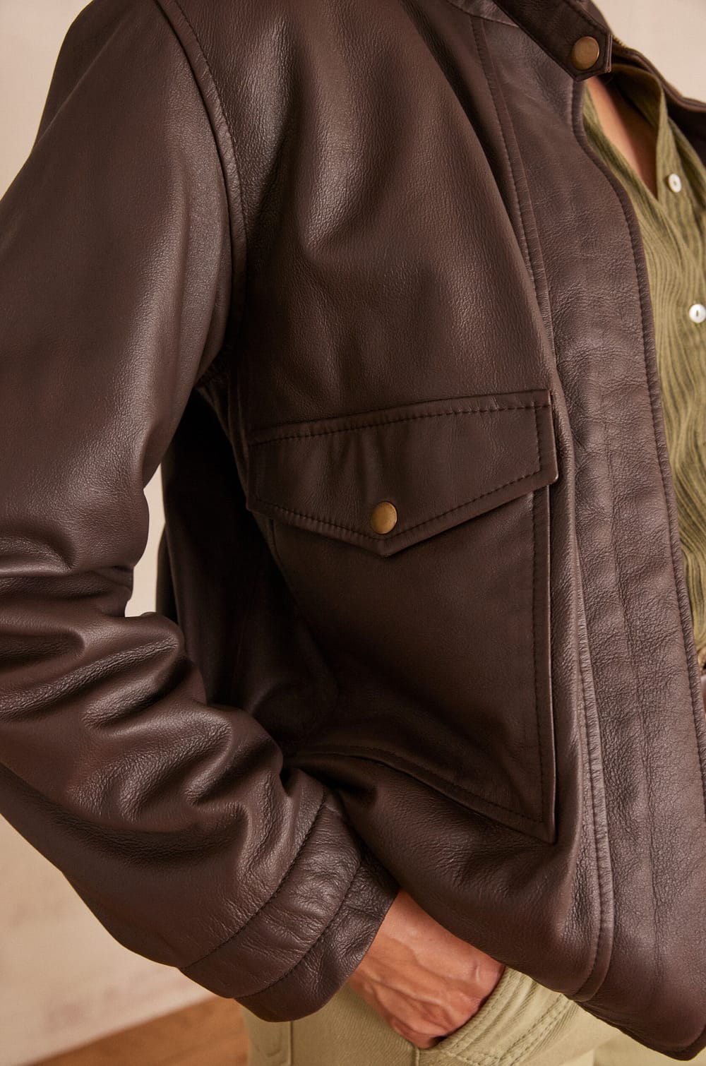 Veste bomber PERLE en cuir;${refinementColor}