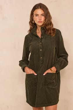 Straight fir green cotton dress BLAKE;${refinementColor}